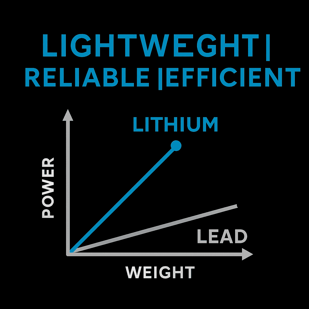 weight advantages of lithium barrey against using lead batteries - Lightweight, Reliable, Efficient” – weight vs power chart